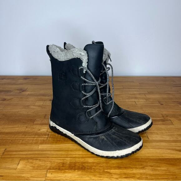 Sorel Out N About Plus Tall Lace Up Black Duck Style Winter Boots Size 8 - Picture 2 of 7